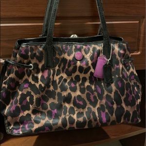 Purple and black cheetah COACH purse